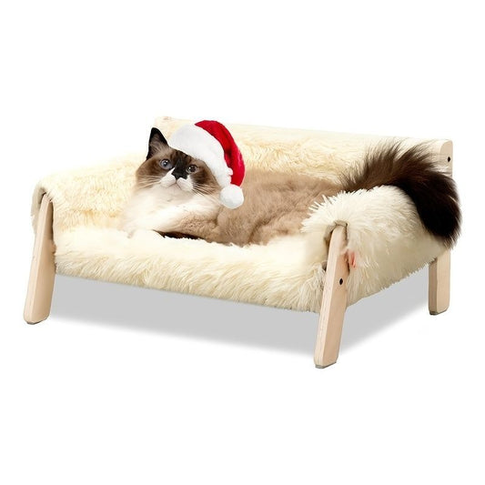 cat sofa bed, faux-fur cat bed, checkered pet bed, warm pet bed, washable pet bed, wooden cat bed, small dog bed, Australian pet bed - Gray - Size L