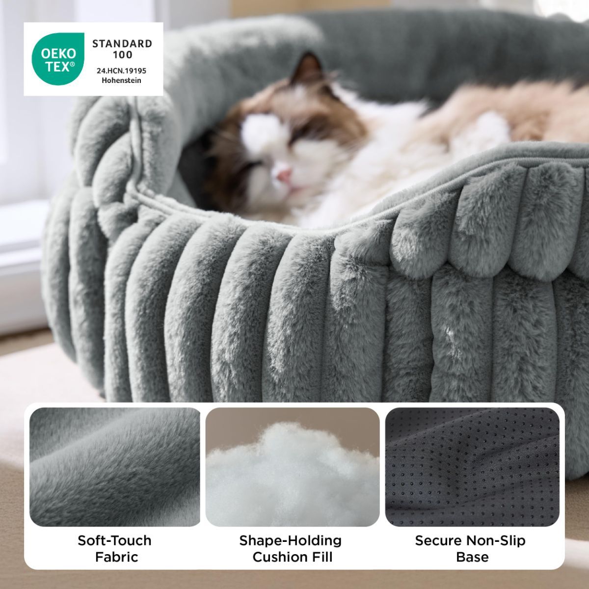 Cat Bed Plush Round - Grey