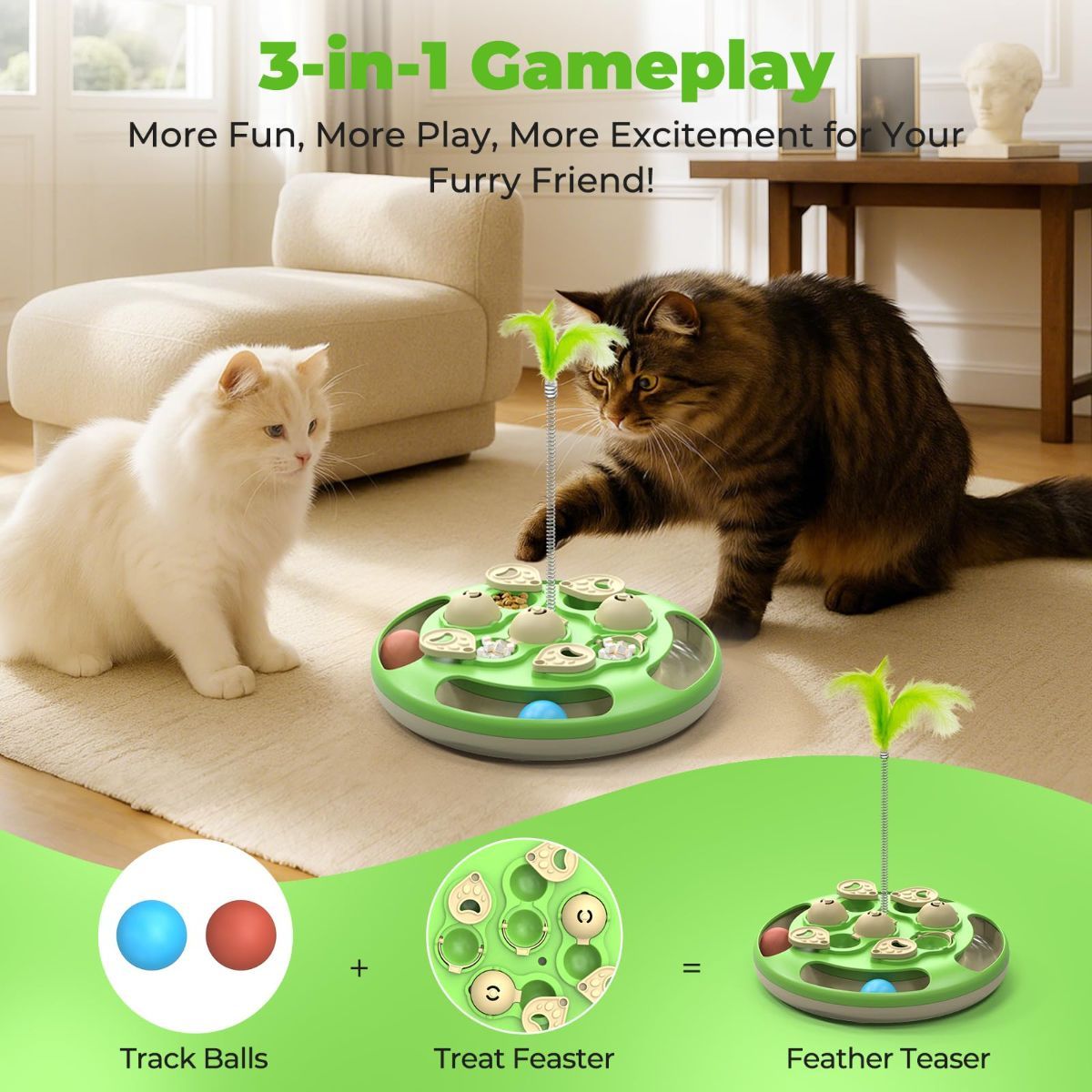 3-in-1 Interactive cat puzzle, toy and treat feeder