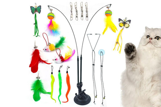 20Pcs Interactive Cat Wand Toys with Feather Replacements for Cats Play and Exercise