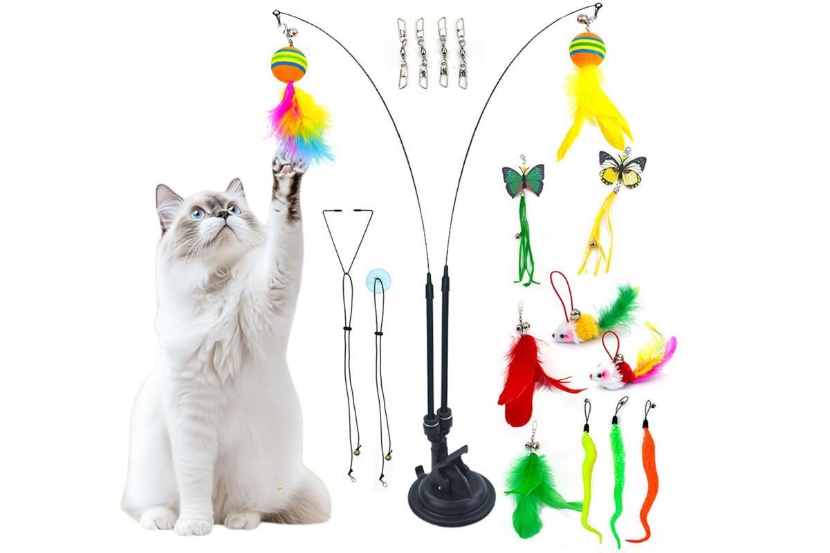 20Pcs Interactive Cat Wand Toys with Feather Replacements for Cats Play and Exercise