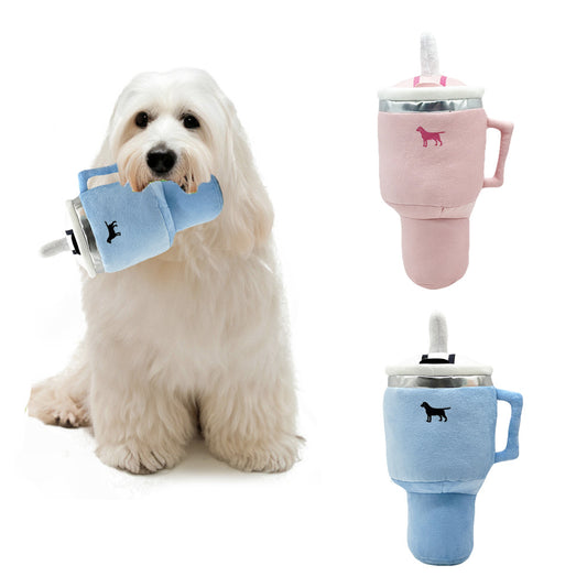 Pink Plush Travel Mug Squeaky Dog Toy - 31cm