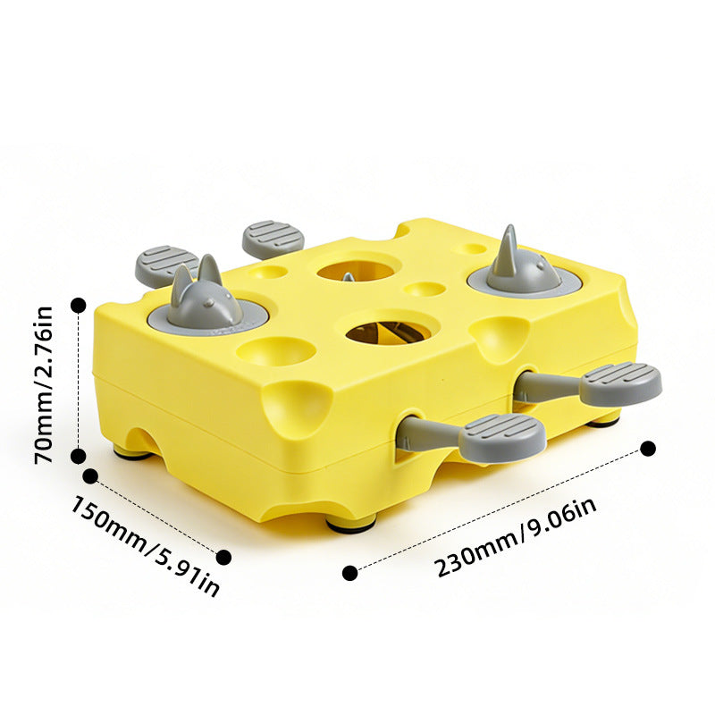 Yellow Cheese Whack-a-Mole Cat Toy – Interactive Treat Dispenser & Snack Reward Feeder for Indoor Cats, ABS Material with Non-Slip Base, Fun & Brain-Stimulating Puzzle Toy for Self-Entertainment