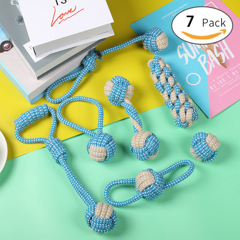 7-Piece- Cotton Rope Dog Toy Set - Various Colours