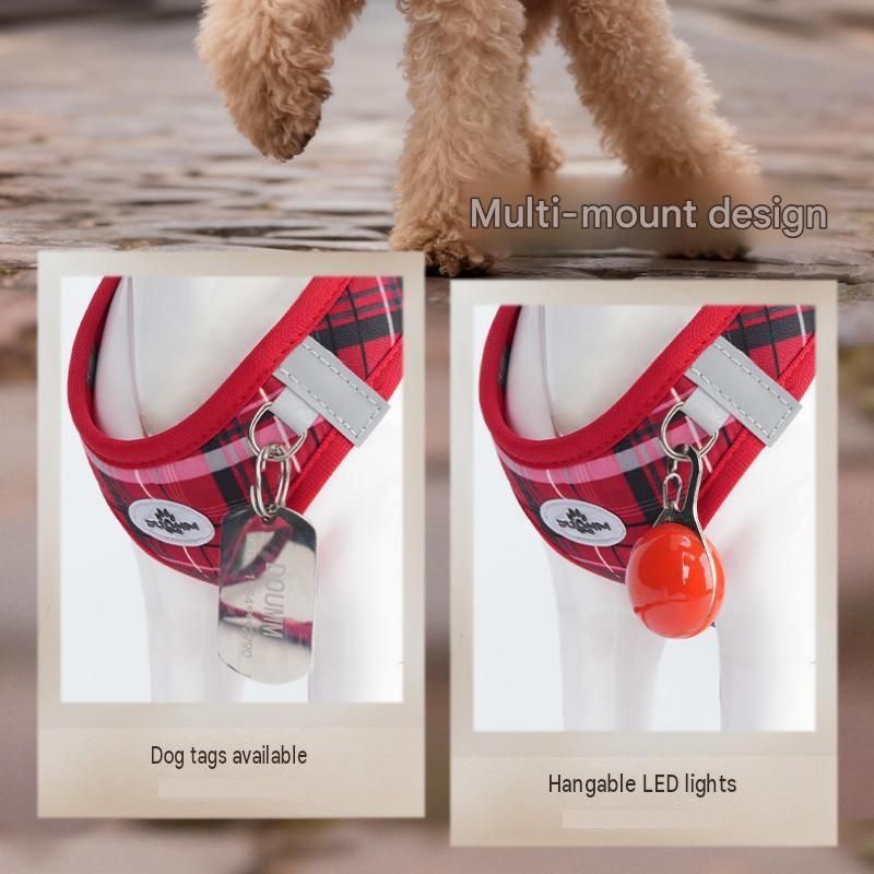 Dog Harness Set- Pink Plaid - 1.5m