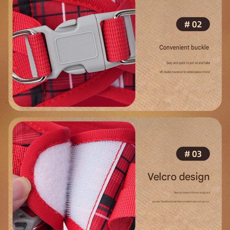 Dog Harness Set - Blue Plaid - 1.5 Lead