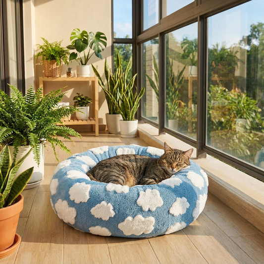 Dog Bed Donut - Blue Cloud