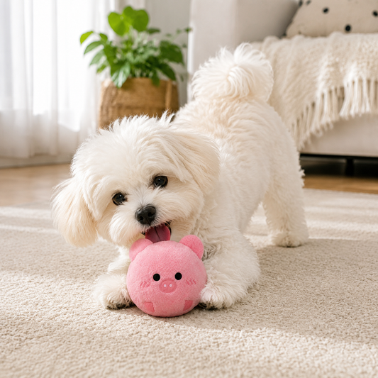 2-Piece Pink Pig Squeaky Ball Dog Toy Set with TPR Thorn Ball Inside - Soft Plush Pet Chew Toys for Dogs & Cats
