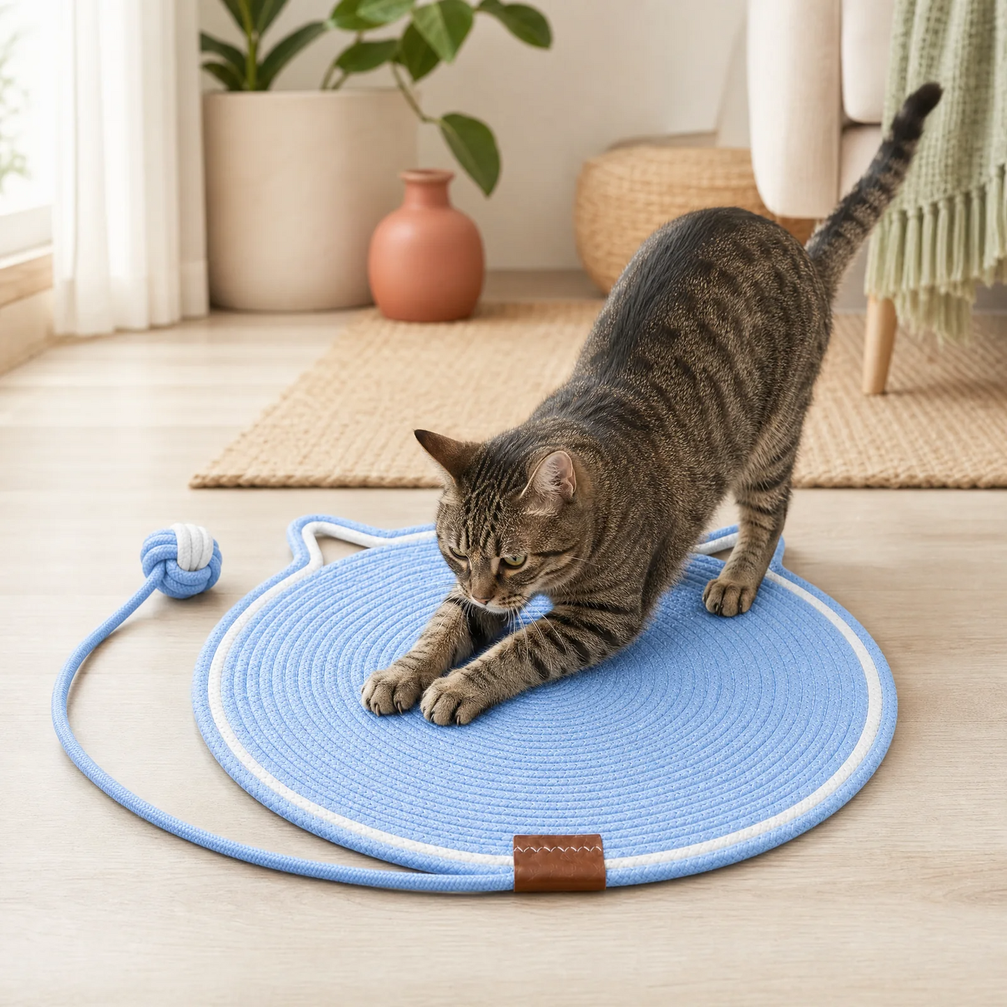 Cat Scratching Mat with Attached Toy Ball - Various Colours