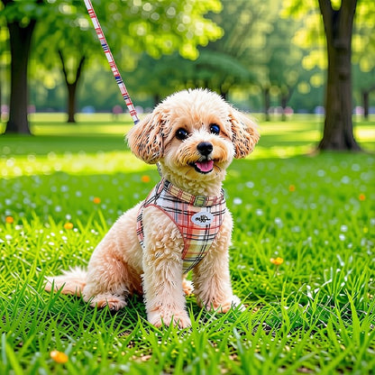 Dog Harness - Beige Plaid - 1.5 Lead