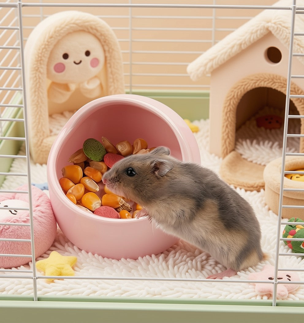 4 Pack Small Hamster Food Bowl Ceramic Guinea Pig Food Dish No Spill Hamster Food and Water Bowl Small Animal Food Bowl for Chinchilla Hedgehog Hamster Gerbil - Pink Blue Yellow and Green