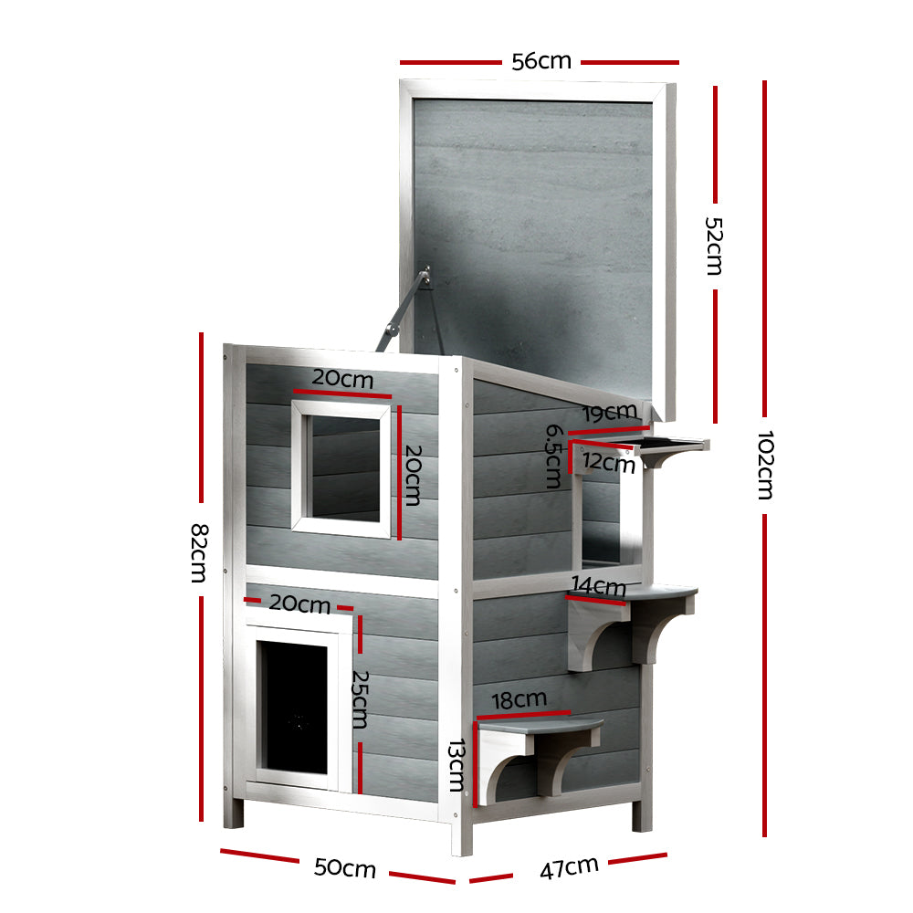 i.Pet Outdoor Cat House Shelter 56cm x 52cm x 82cm Rabbit Hutch Wooden Condo Small Outdoor Cat House