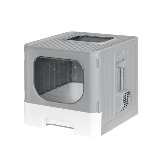i.Pet Cat Litter Box - Enclosed Hooded Foldable - Large Grey