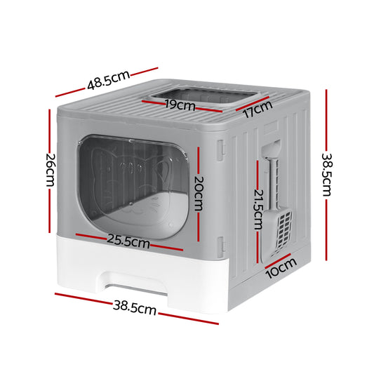 i.Pet Cat Litter Box - Enclosed Hooded Foldable - Large Grey