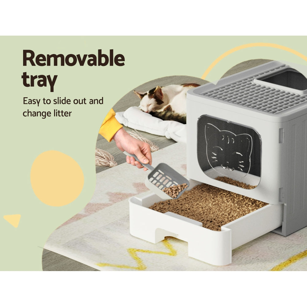 i.Pet Cat Litter Box - Enclosed Hooded Foldable - Large Grey