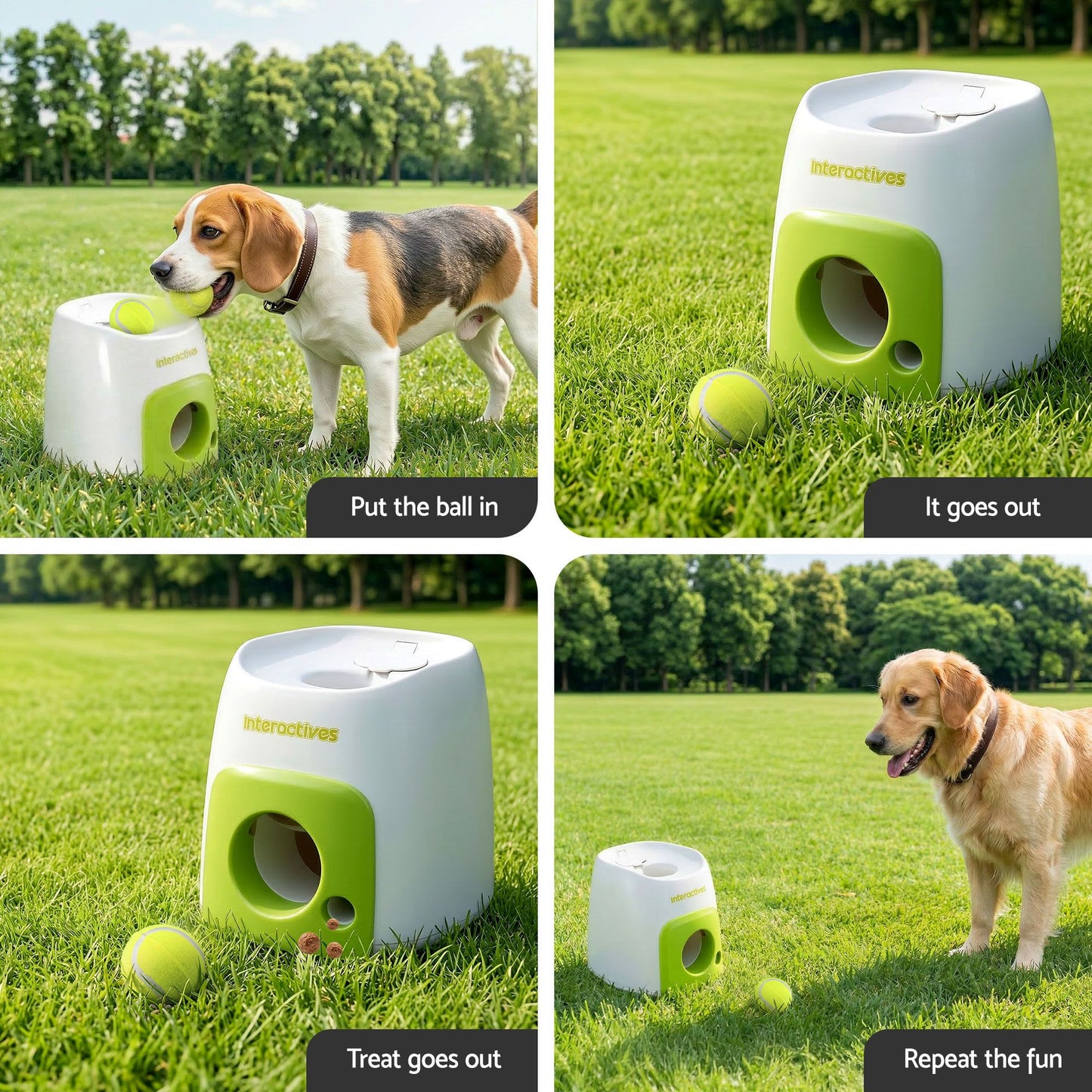 i.Pet 2-in-1 Interactive Dog Treat Dispenser Toy with 2 Balls Green