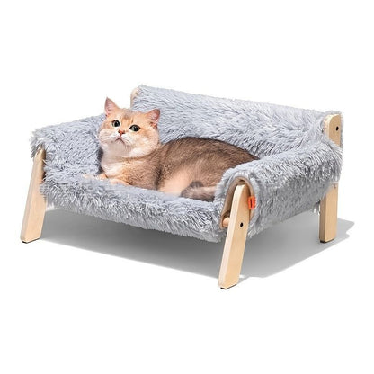 cat sofa bed, faux-fur cat bed, checkered pet bed, warm pet bed, washable pet bed, wooden cat bed, small dog bed, Australian pet bed - Beige - Size L