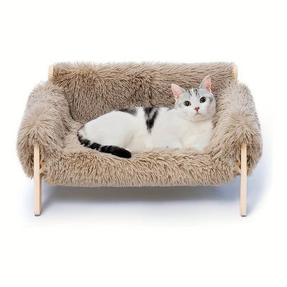 cat sofa bed, faux-fur cat bed, checkered pet bed, warm pet bed, washable pet bed, wooden cat bed, small dog bed, Australian pet bed - Gray - Size L