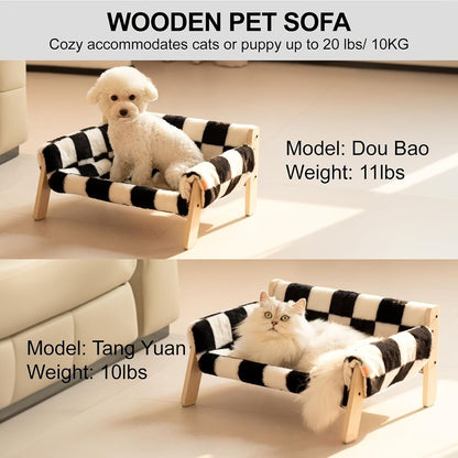 cat sofa bed, faux-fur cat bed, checkered pet bed, warm pet bed, washable pet bed, wooden cat bed, small dog bed, Australian pet bed - Gray - Size L