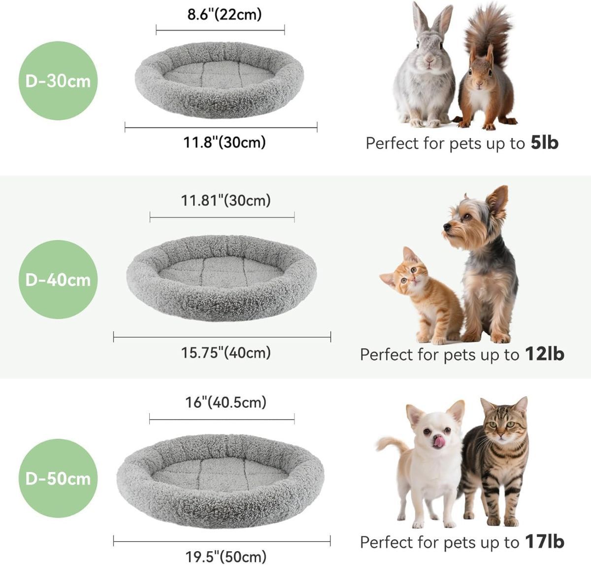 Cat Bed Plush Round - Gray / 40cm