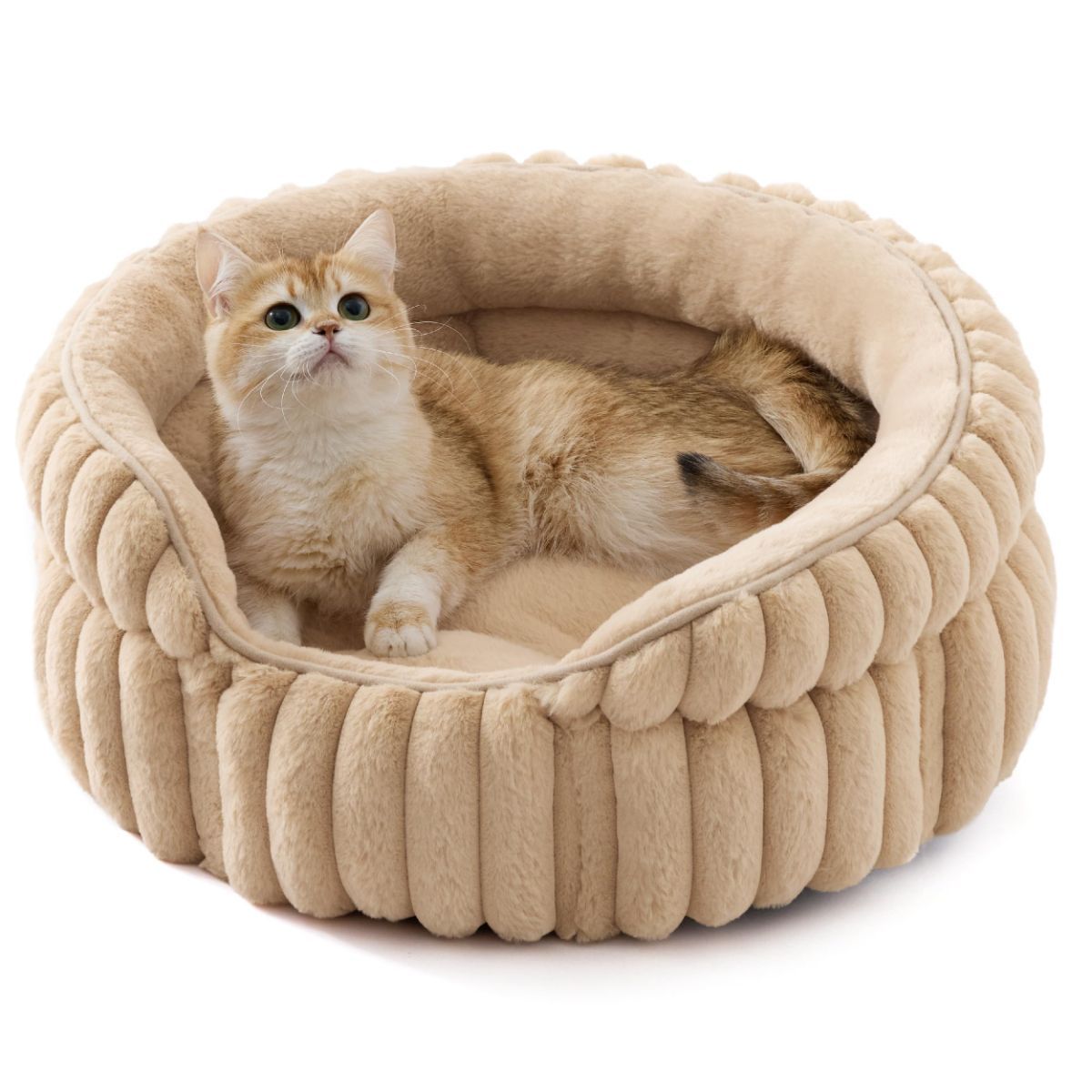 Cat Bed Plush Round - Beige