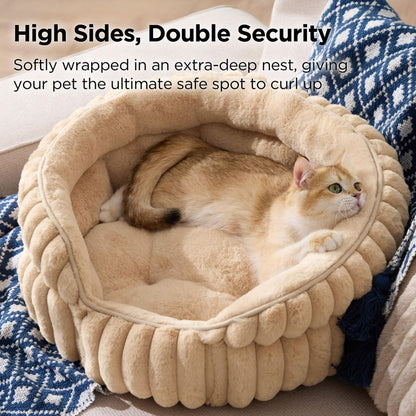 Cat Bed Plush Round - Beige