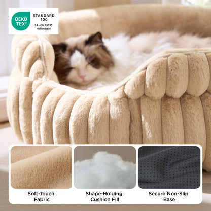 Cat Bed Plush Round - Beige