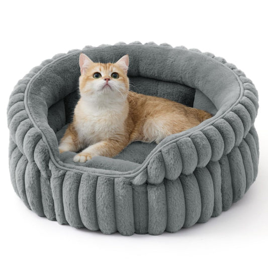 Cat Bed Plush Round - Grey