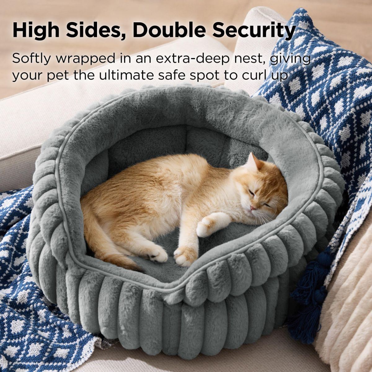 Cat Bed Plush Round - Grey