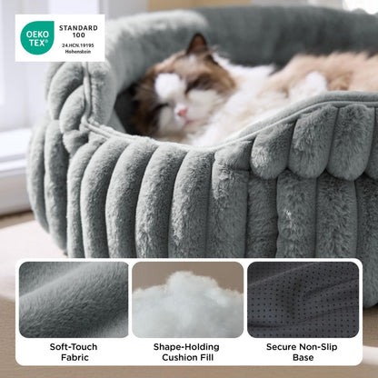 Cat Bed Plush Round - Grey