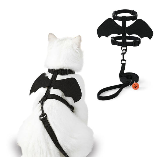 Cat Harness and Leash with Bat Wings, Escape Proof Leash | Halloween Costumes, Thickened Polyester Fabric, Lightweight Felt, Adjustable Vest, Easy Control, for Small Dogs Cats Rabbits - Black - Size M
