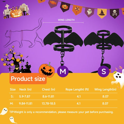 Cat Harness and Leash with Bat Wings, Escape Proof Leash | Halloween Costumes, Thickened Polyester Fabric, Lightweight Felt, Adjustable Vest, Easy Control, for Small Dogs Cats Rabbits - Black - Size M