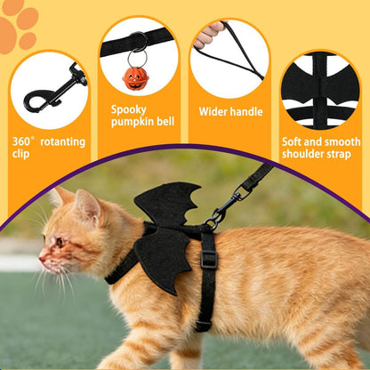 Cat Harness and Leash with Bat Wings, Escape Proof Leash | Halloween Costumes, Thickened Polyester Fabric, Lightweight Felt, Adjustable Vest, Easy Control, for Small Dogs Cats Rabbits - Black - Size M