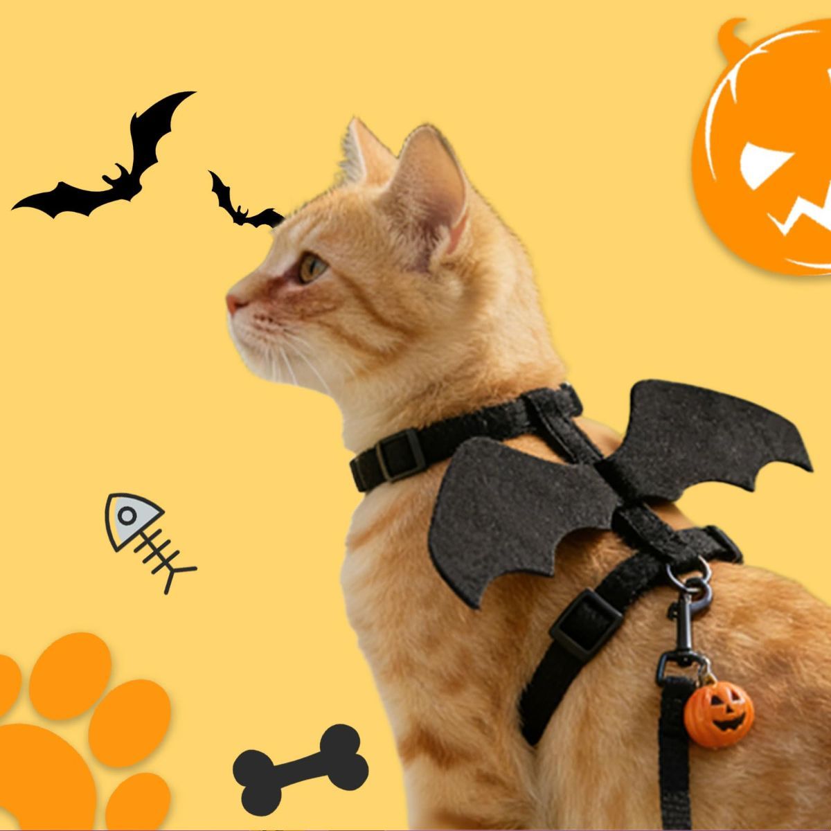 Cat Harness and Leash with Bat Wings, Escape Proof Leash | Halloween Costumes, Thickened Polyester Fabric, Lightweight Felt, Adjustable Vest, Easy Control, for Small Dogs Cats Rabbits - Black - Size S