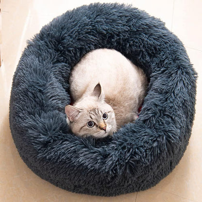 Cat Bed Fluffy Round - Navy / 24in