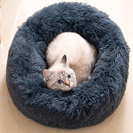 Cat Bed Fluffy Round - Navy / 24in