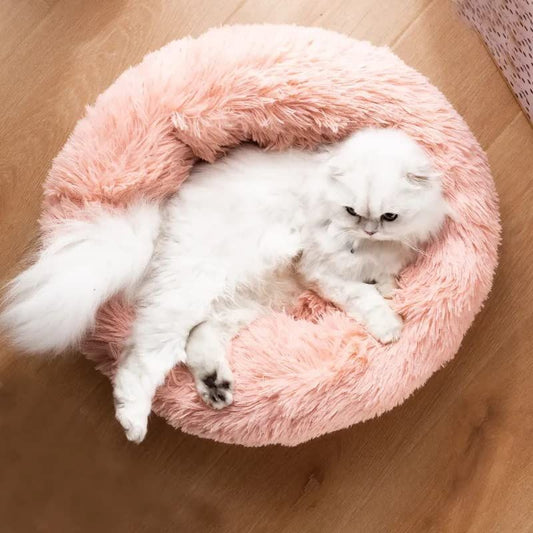 Cat Bed Fluffy Round - Navy / 24in