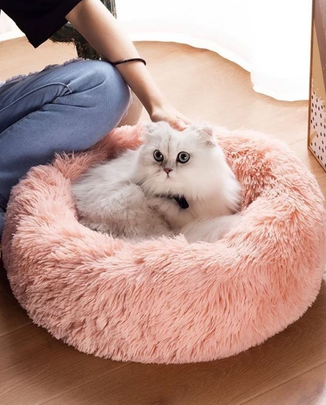 Cat Bed Fluffy Round - Navy / 24in