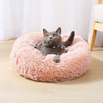 Cat Bed Fluffy Round - Pink / 24in