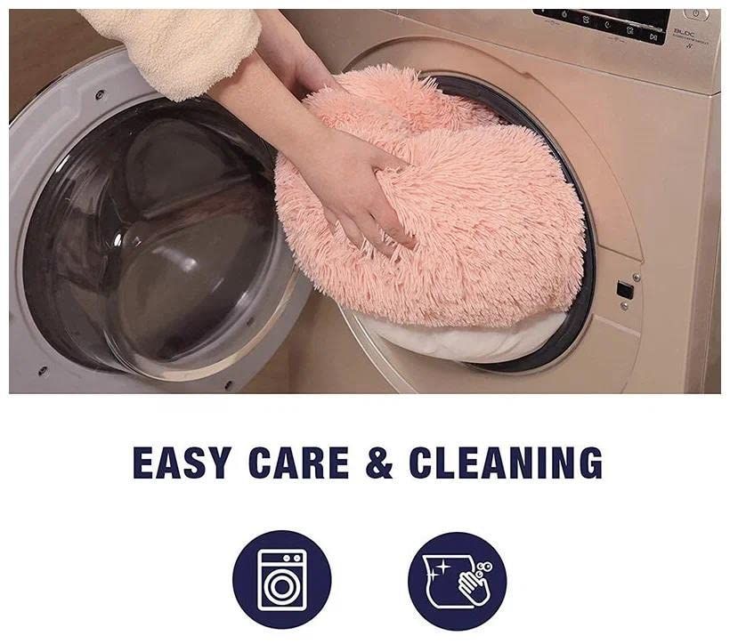 Cat Bed Fluffy Round - Pink / 24in