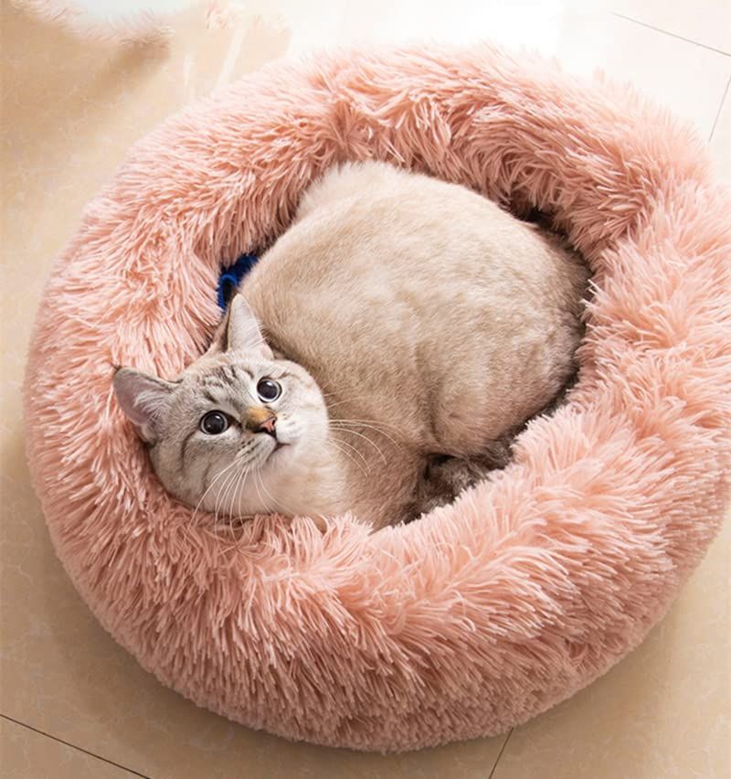 Cat Bed Fluffy Round - Pink / 24in