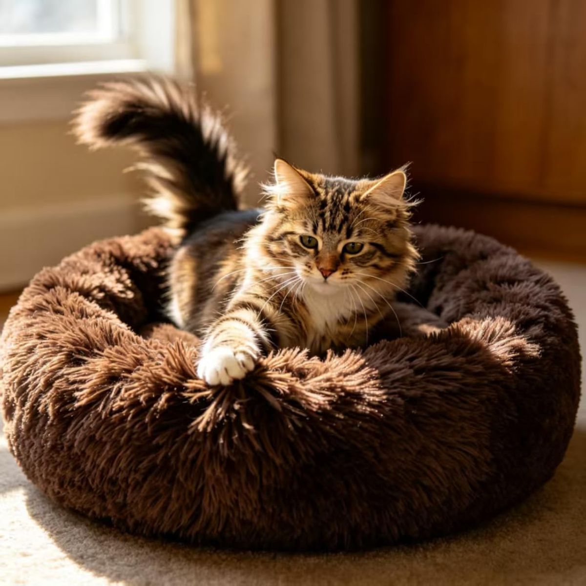 Cat Bed Fluffy Round - Pink / 24in