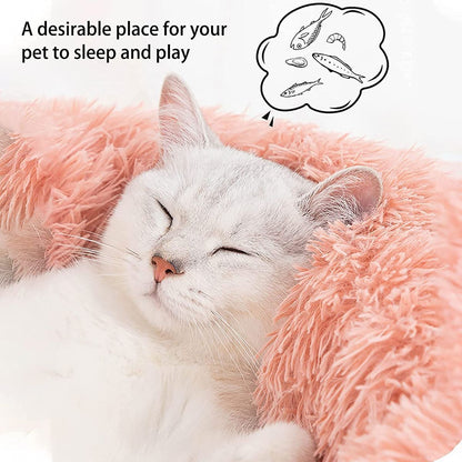 Cat Bed Fluffy Round - Pink / 24in