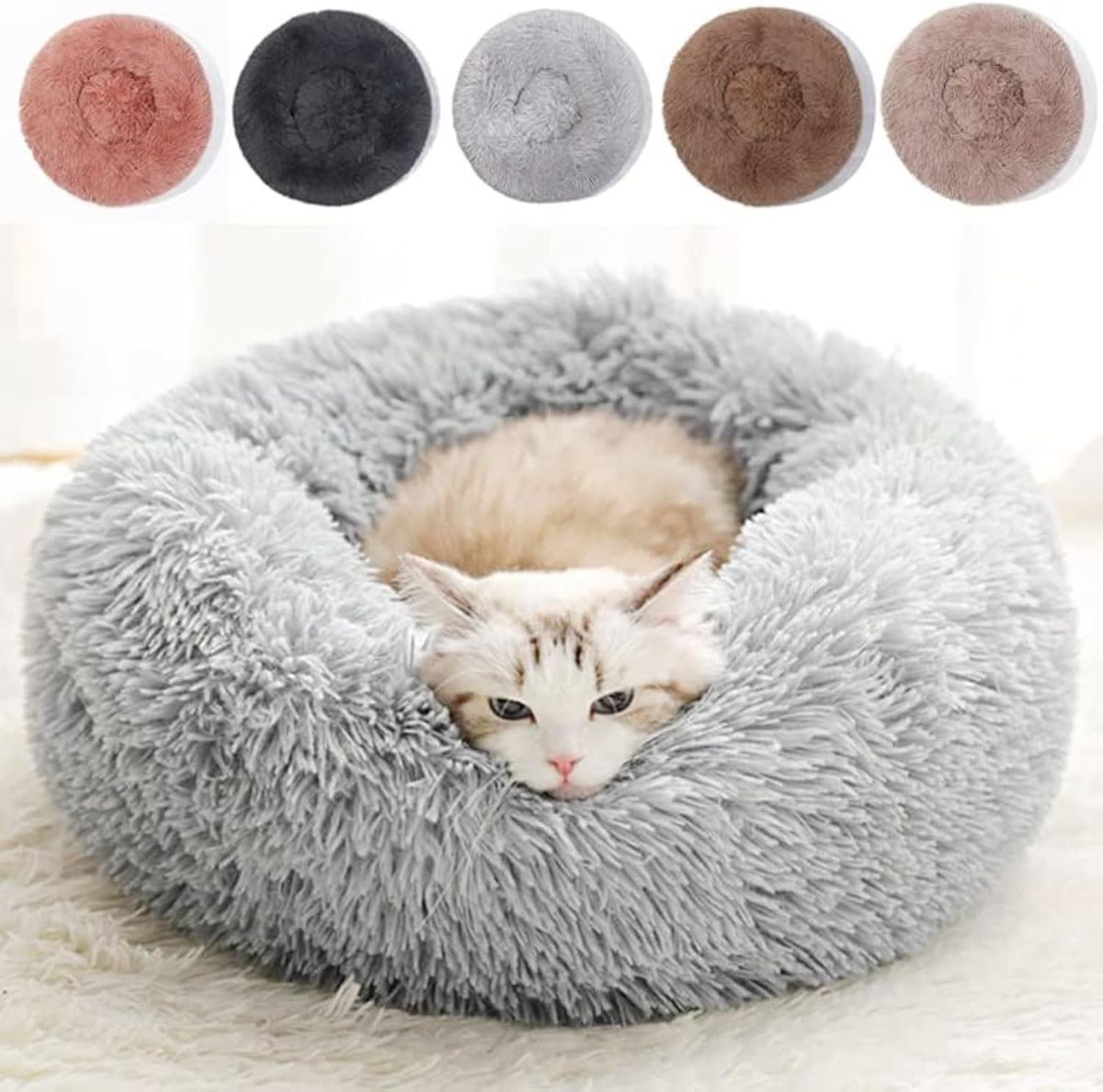 Cat Bed Fluffy Round - Pink / 24in