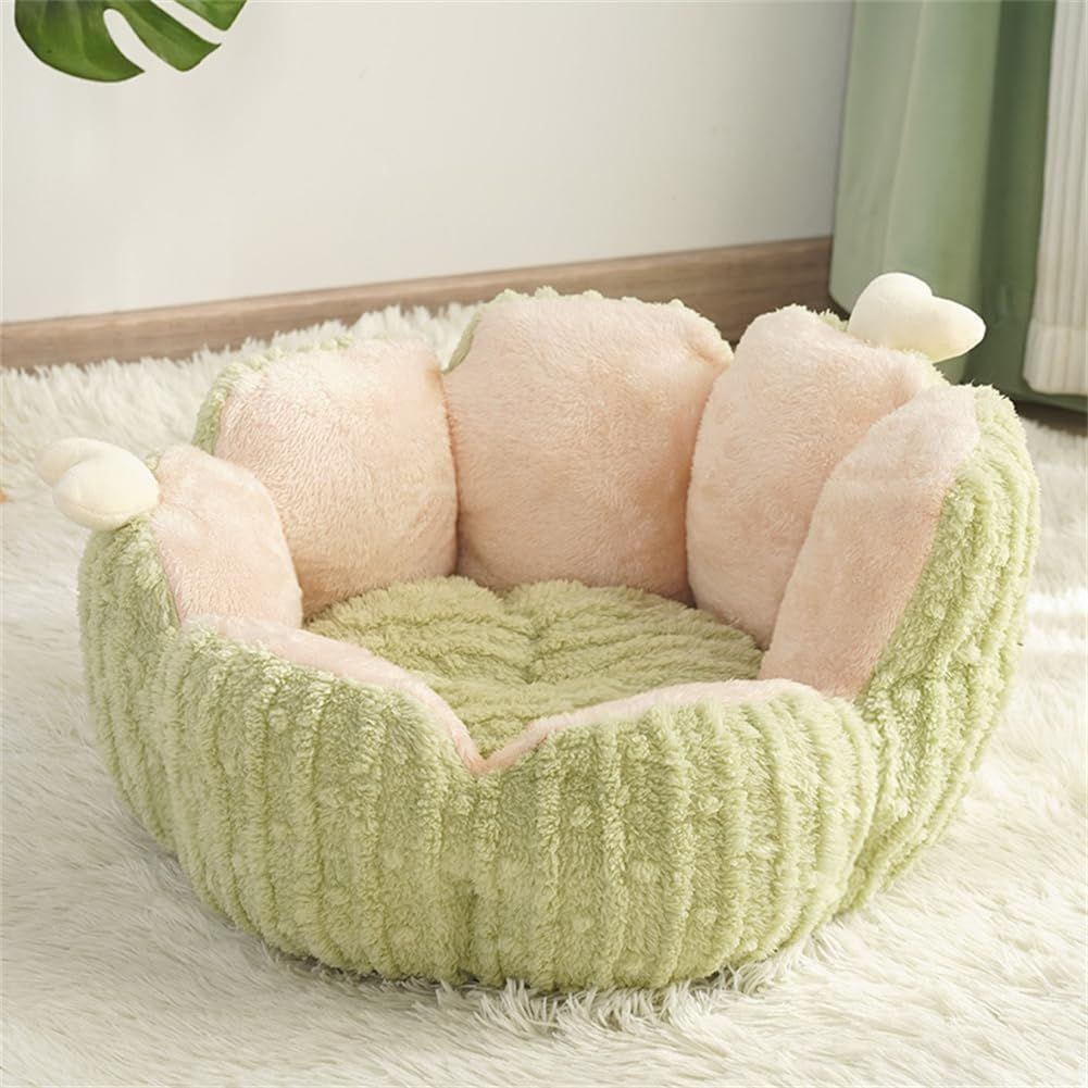 Cactus Cat Beds for Indoor Cute Cactus Fluffy Puppy Bed Squishmall Pet Bed with Removable & Washable Cushion Pillow Cat House Bed Warm Sleeping Bed for Cats Small Dogs - Green - Size 60cm