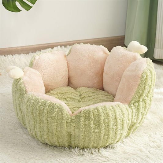 Cactus Cat Beds for Indoor Cute Cactus Fluffy Puppy Bed Squishmall Pet Bed with Removable & Washable Cushion Pillow Cat House Bed Warm Sleeping Bed for Cats Small Dogs - Green - Size 60cm