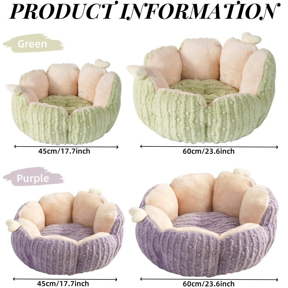 Cactus Cat Beds for Indoor Cute Cactus Fluffy Puppy Bed Squishmall Pet Bed with Removable & Washable Cushion Pillow Cat House Bed Warm Sleeping Bed for Cats Small Dogs - Green - Size 60cm