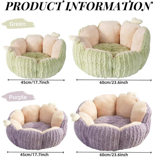 Cactus Cat Beds for Indoor Cute Cactus Fluffy Puppy Bed Squishmall Pet Bed with Removable & Washable Cushion Pillow Cat House Bed Warm Sleeping Bed for Cats Small Dogs - Green - Size 60cm
