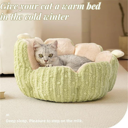 Cactus Cat Beds for Indoor Cute Cactus Fluffy Puppy Bed Squishmall Pet Bed with Removable & Washable Cushion Pillow Cat House Bed Warm Sleeping Bed for Cats Small Dogs - Green - Size 60cm