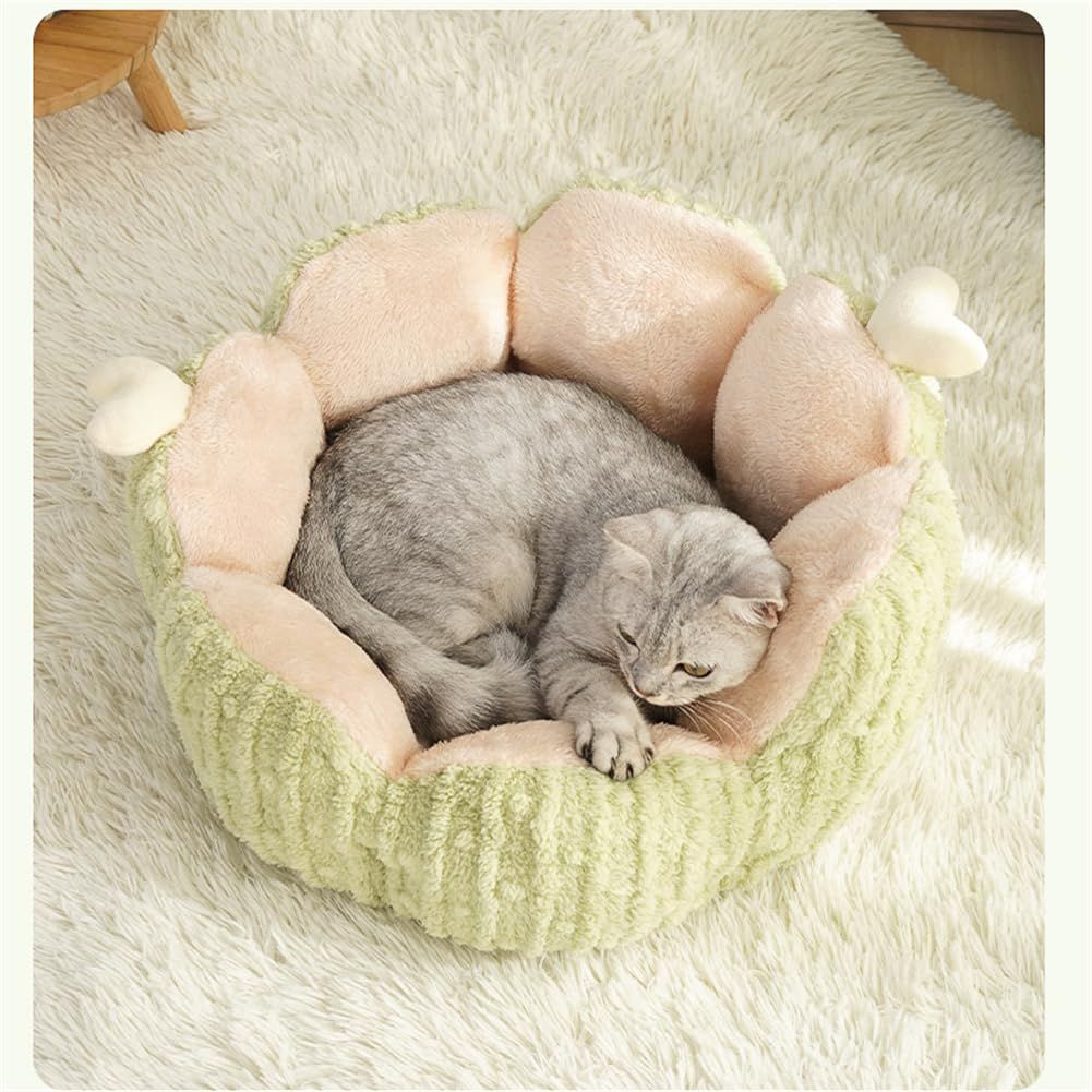 Cactus Cat Beds for Indoor Cute Cactus Fluffy Puppy Bed Squishmall Pet Bed with Removable & Washable Cushion Pillow Cat House Bed Warm Sleeping Bed for Cats Small Dogs - Green - Size 60cm